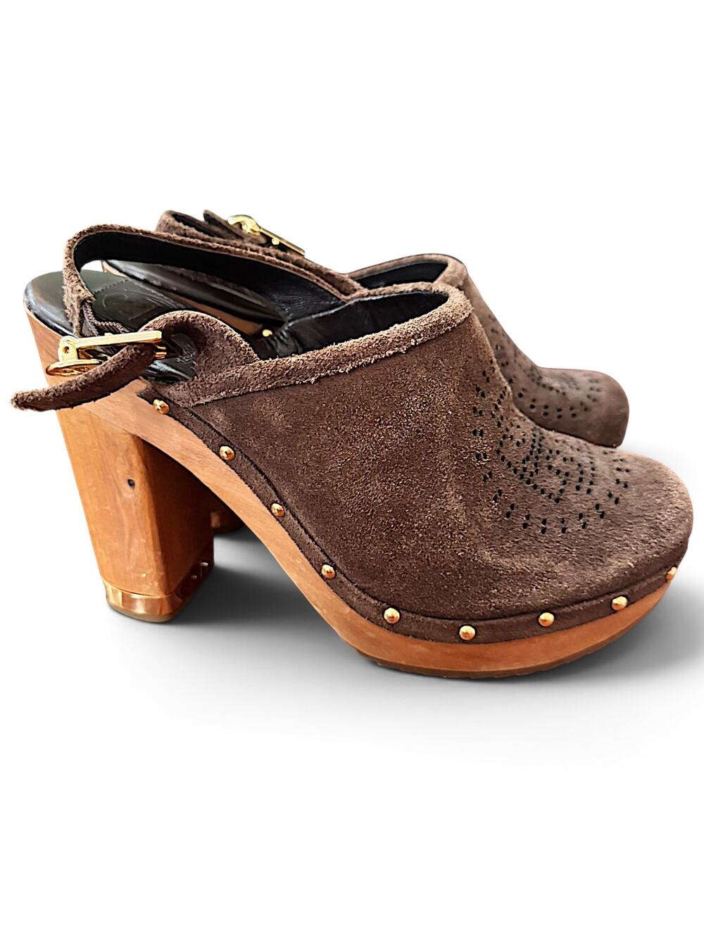 Tory Burch Brown Suede Wooden Platform Slingback Clog Heels Size 9
